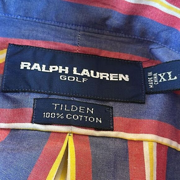 Ralph Lauren Golf Mens Tilden Button Down Shirt size XL Blue Red Striped READ - Picture 6 of 6
